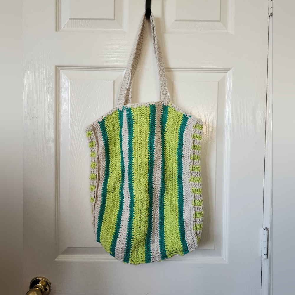 Universal Thread Striped Green and White Tote Bag - Picture 2 of 9